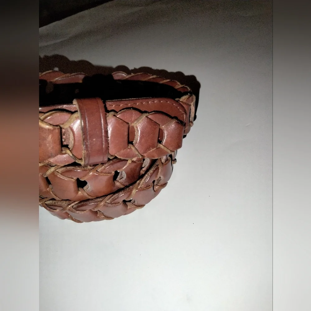 Genuine Leather (Size L) Women's Brown Link Belt with (Signs of Wear)